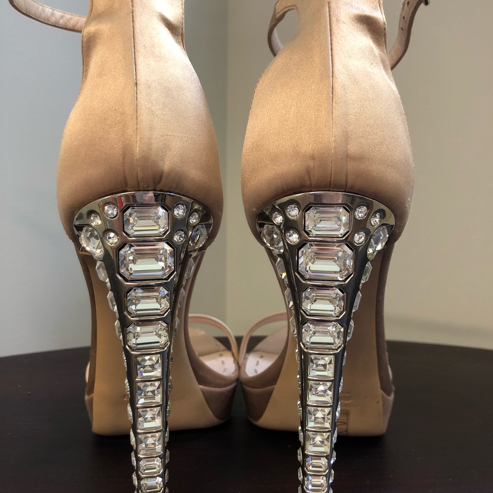 MIU MIU Crystal heeled satin sandals - Picture 5 of 7